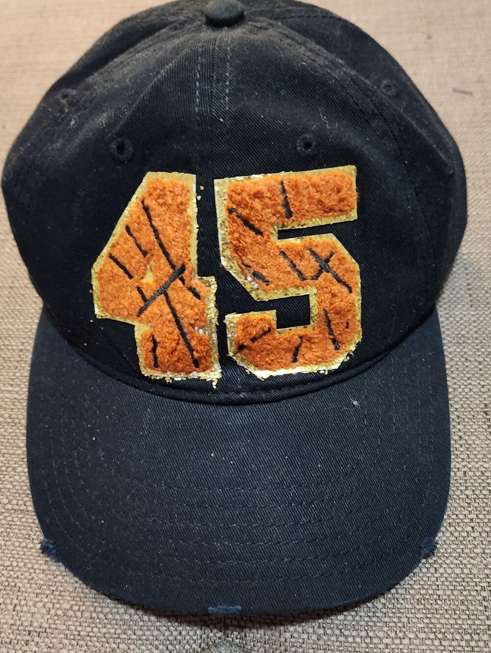 Kids Black Baseball Cap with Orange '45' Patch